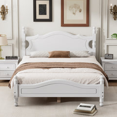 Full Size Wood Platform Bed Frame with Wooden Slat Support - White
