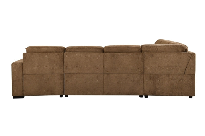 Oversized U Shaped Sectional Sofa Chaise with 4 Throw Pillows, Brown