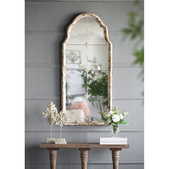 Large Cream & Gold Framed Wall Mirror, Wood Arched, 22" x 48"