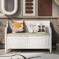 Rustic Style Storage Bench with Safety Hinge - White + Beige