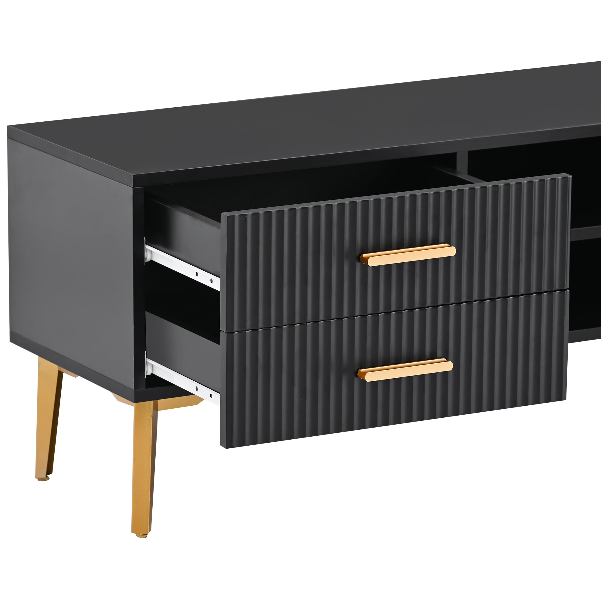Modern TV Stand with 5 Champagne legs for TVS up to 77" - Black