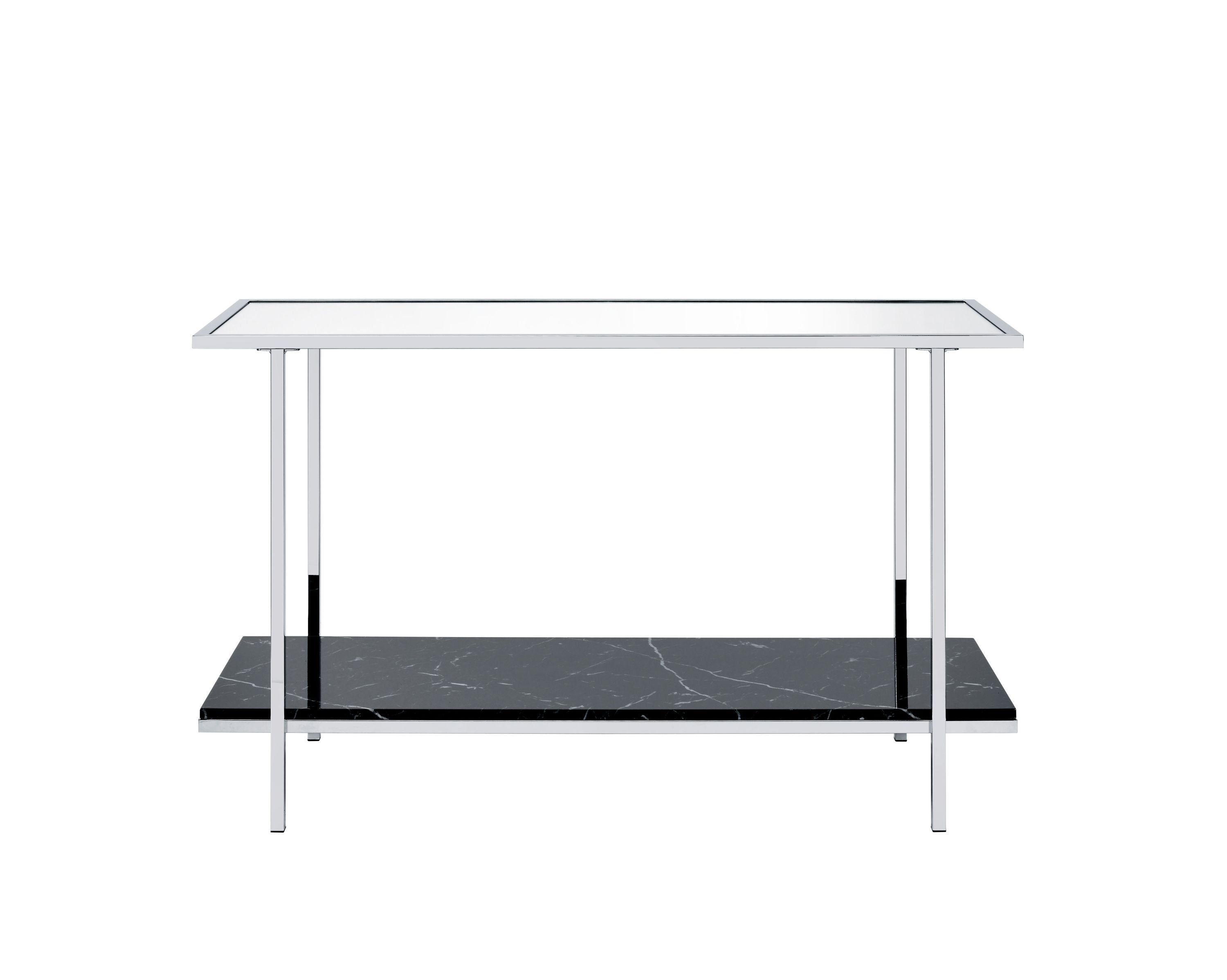 Console Table, Mirrored - Faux Marble & Chrome