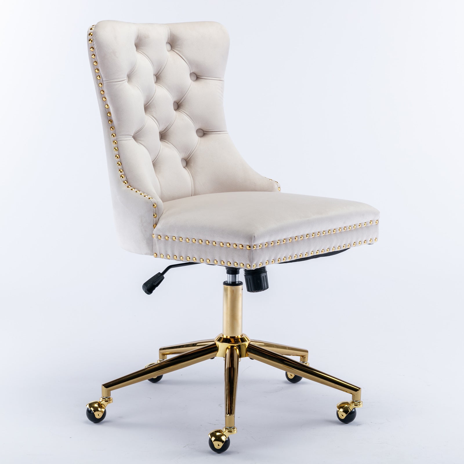 Velvet Upholstered Tufted Button Home Office Chair with Golden Metal Base - Beige