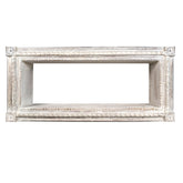 37 Inch Mango Wood Floating Wall Shelf Unit, Rectangular, Carvings, Distressed White