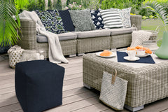 Navy Indoor/Outdoor Pouf - Zipper Cover with Polystyrene Bead Insert