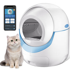 Self Cleaning Cat Litter Box, Automatic Cat Litter Box for Cat - White+Blue