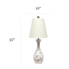 Seashell Mosaic Look Table Lamp with Cream Fabric Shade