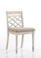 French Country Style Side Chair (Set-2) - Fabric & Antique White Finish