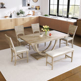 Modern Style 6-Piece Wood Half Round Dining Table Set with Long Bench and 4 Dining Chairs - Natural