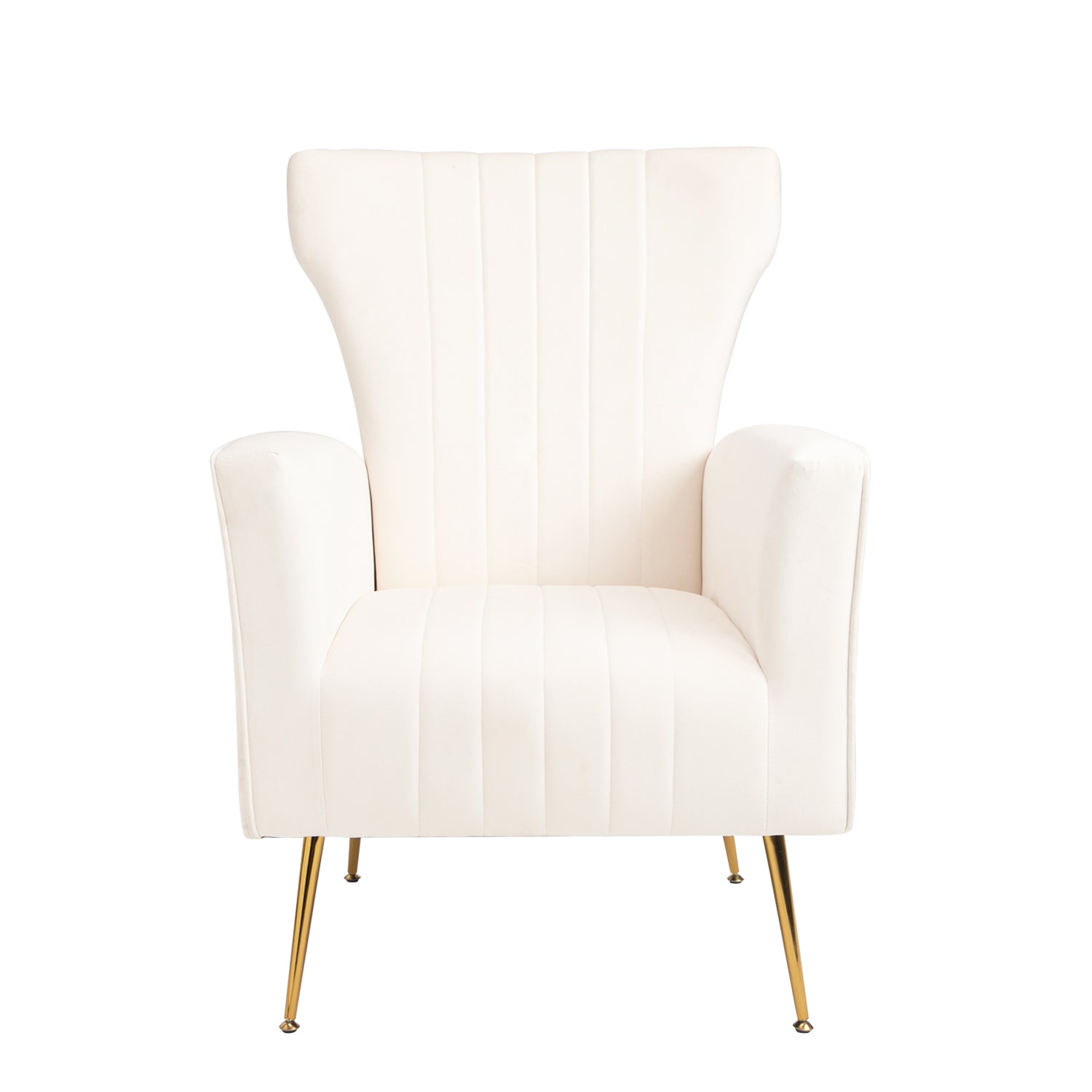 Velvet Accent Wingback Arm Chair with Gold Legs - White