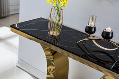 Modern Marble Console Table, 0.71" Thick Marble Top, U Shape Stainless Steel Base with Gold Finish
