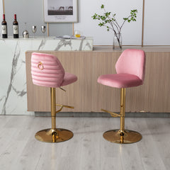 Modern Swivel Bar Stools Chair Adjustable (Set of 2) - Chrome Golden Base / Pink