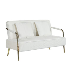 Comfy 2 Seater Small Sofa Couch with Gold Metal Legs 2pcs Throw Pillows for Living Room,Small Spaces,Apartment, Bedroom,Office,Beige