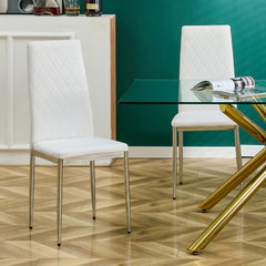 Grid Shaped Armless High Back Dining Chair (2-Piece Set) - White