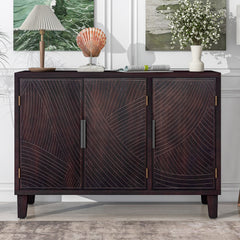 Cabinet Sideboard Wooden with Antique Pattern Doors - Antique Espresso