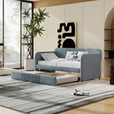 Upholstered Daybed Sofa Bed Twin Size With Trundle Bed and Wood Slat - Grey