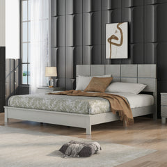 King Size Champagne Silver Platform Bed Solid Rubber Wood Frame and Legs