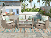 MAICOSY 4pc Outdoor Rattan Patio Garden Furniture Set Wicker Chair Table Ottoman