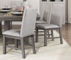 Dining Chairs Grey Finish Wood Frame Rustic Design - Beige