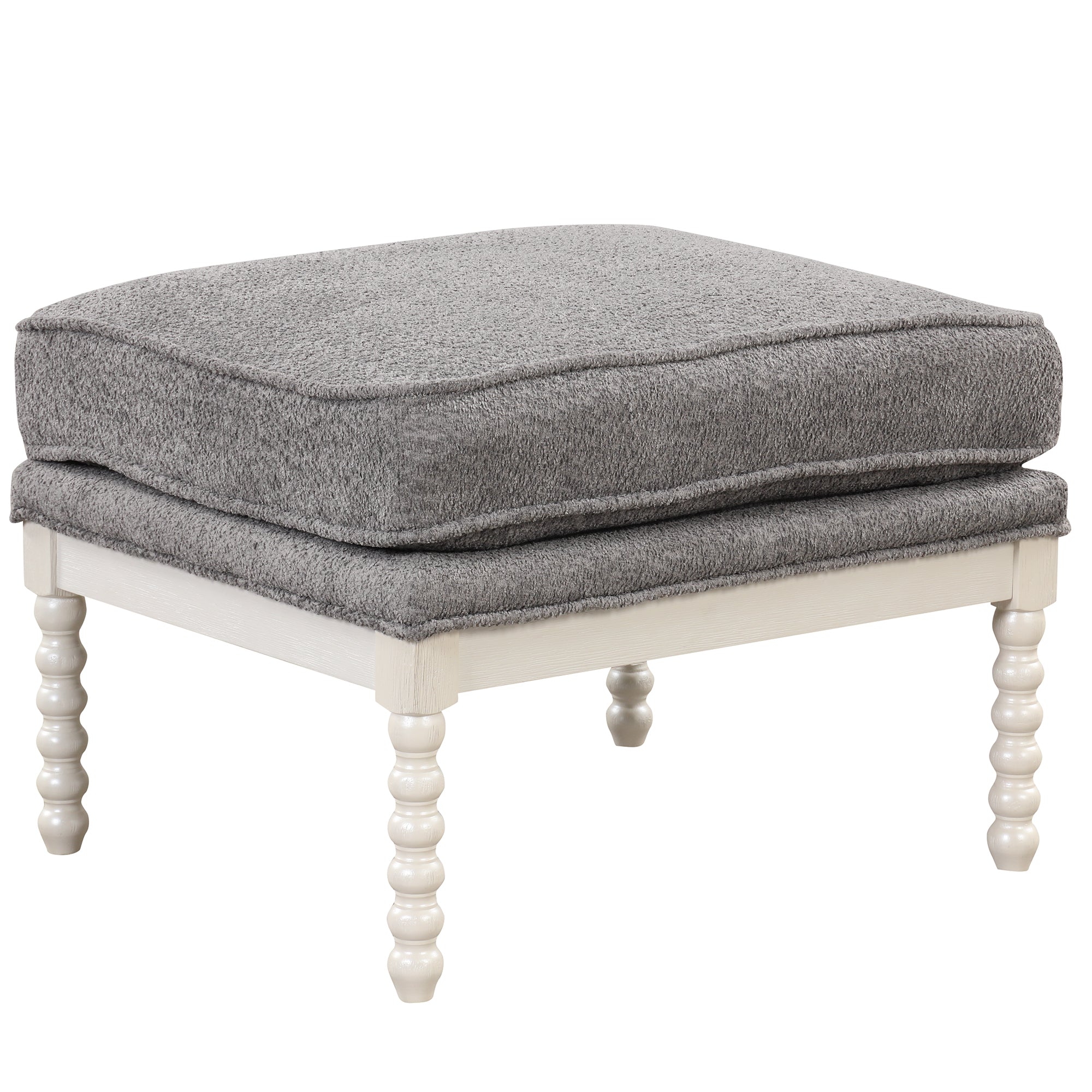 Modern Tufted Velvet Accent Chair with Ottoman - White+Gray