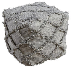 Contemporary Diamond-Shaped Fringe Pouf - Gray
