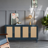 Softly Lacquer Finishes Accent Storage Cabinet Sideboard Wooden Cabinet with Antique Deep Blue 4Doors