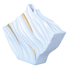 White Ceramic Vase with Subtle Gold Accents and Wave Texture - Unique and Sophisticated