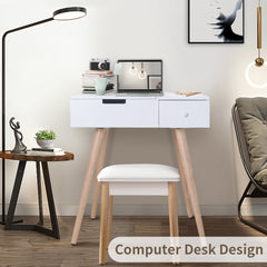 Vanity Table Makeup Desk with Flip Top Mirror and 2 Drawers - White