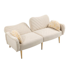 Loveseat Armrest 65 inch Modern Velvet Sofa with 2 Bolster Pillows - Beige