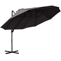 14ft Patio Umbrella Double-Sided Outdoor Market Extra Large Umbrella with Crank, Cross Base for Deck, Lawn, Backyard and Pool - Grey