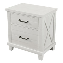 Rustic Farmhouse Style Solid Pine Wood Two-Drawer Nightstand - White