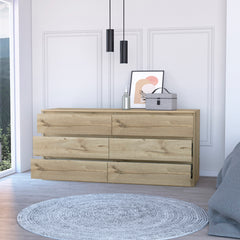 6-Drawer Rectangle Dresser Light Oak and White