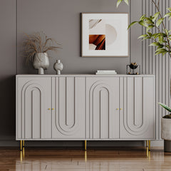 Modern Gray Lacquered 4 Door Wooden Cabinet Sideboard Buffet Server