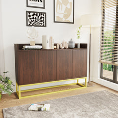 Stylish and Functional 4-Door Storage Cabinet with Square Metal Legs and Particle Board Material - Walnut