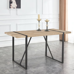 Rustic Industrial Rectangular Wood Dining Table For 4-6 Person, With 1.5" Thick Engineered Wood Tabletop and Black Metal Legs - Rustic Brown
