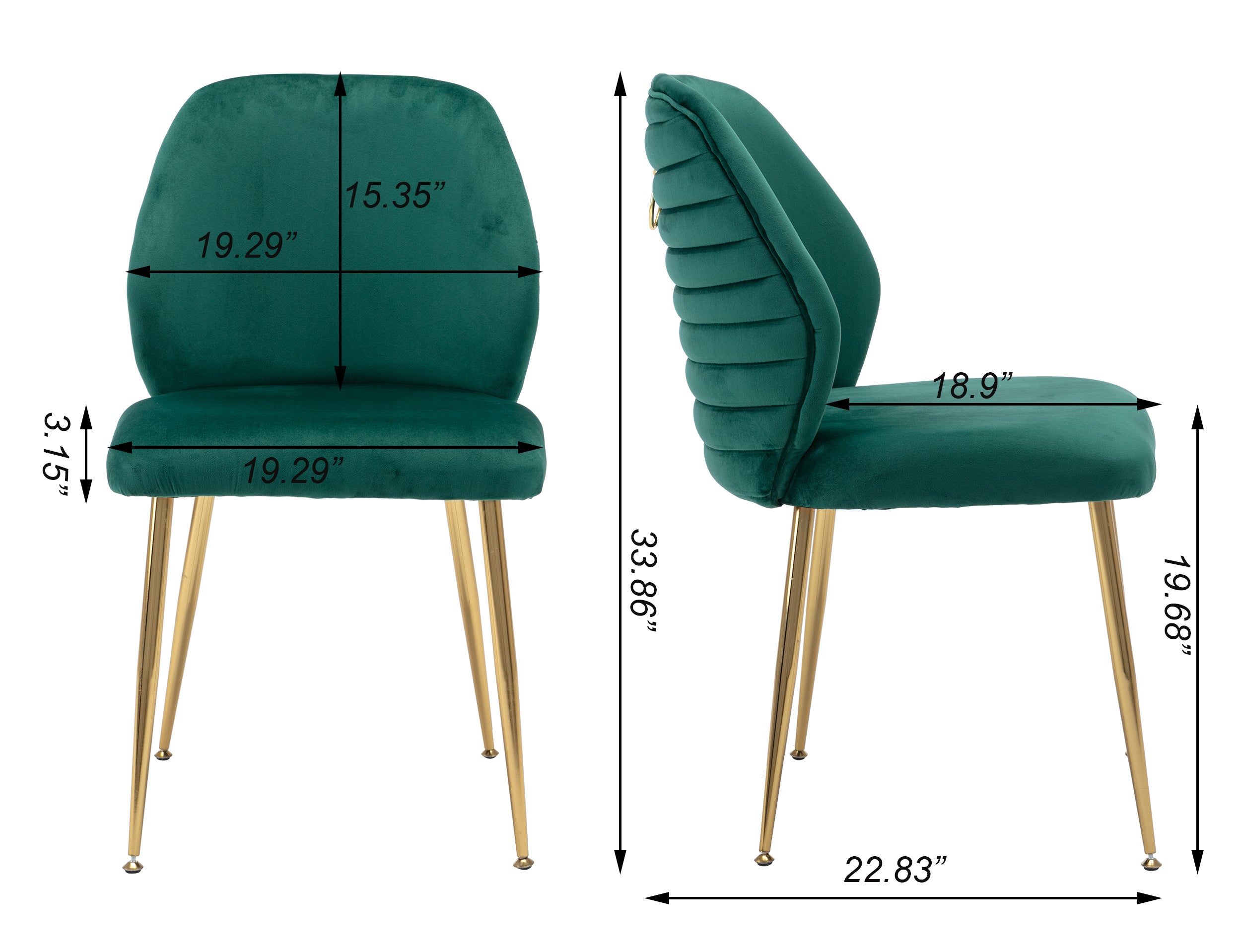 Modern Woven Velvet Upholstered Dining Chairs with Barrel Backrest and Gold Metal Legs (Set of 2) - Green
