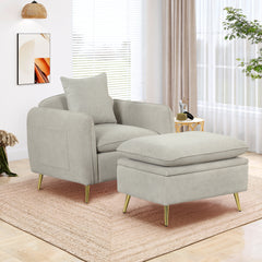 MAICOSY Accent Armchair Chair Ottoman Footrest Pouf with Cushion Pillow Set Gray