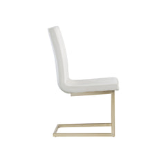 Modern White Side Dining Room Chairs with Seat High Back and Sturdy Gold Legs - White Velvet