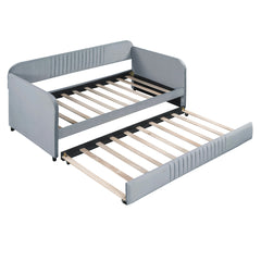 Upholstered Daybed Sofa Bed Twin Size With Trundle Bed and Wood Slat - Grey
