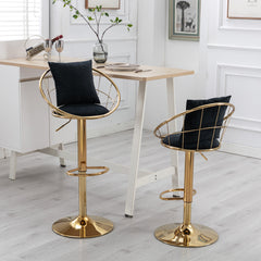 Bar Chair Pure Gold Plated Adjustable Height (Set of 2) - Black Velvet