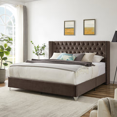 King Bed Button Designed Headboard - Brown