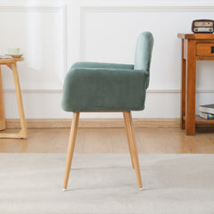Velvet Dining Chair with Metal Leg - Green + Beech Wooden Printing Leg