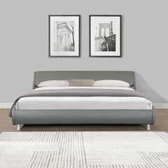 King Size Faux Leather Upholstered Platform Bed Frame, Curve Design, Wood Slat Support, No Box Spring Needed - Grey