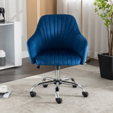 Modern Home Office Leisure Chair with Adjustable Velvet Height - Navy Blue