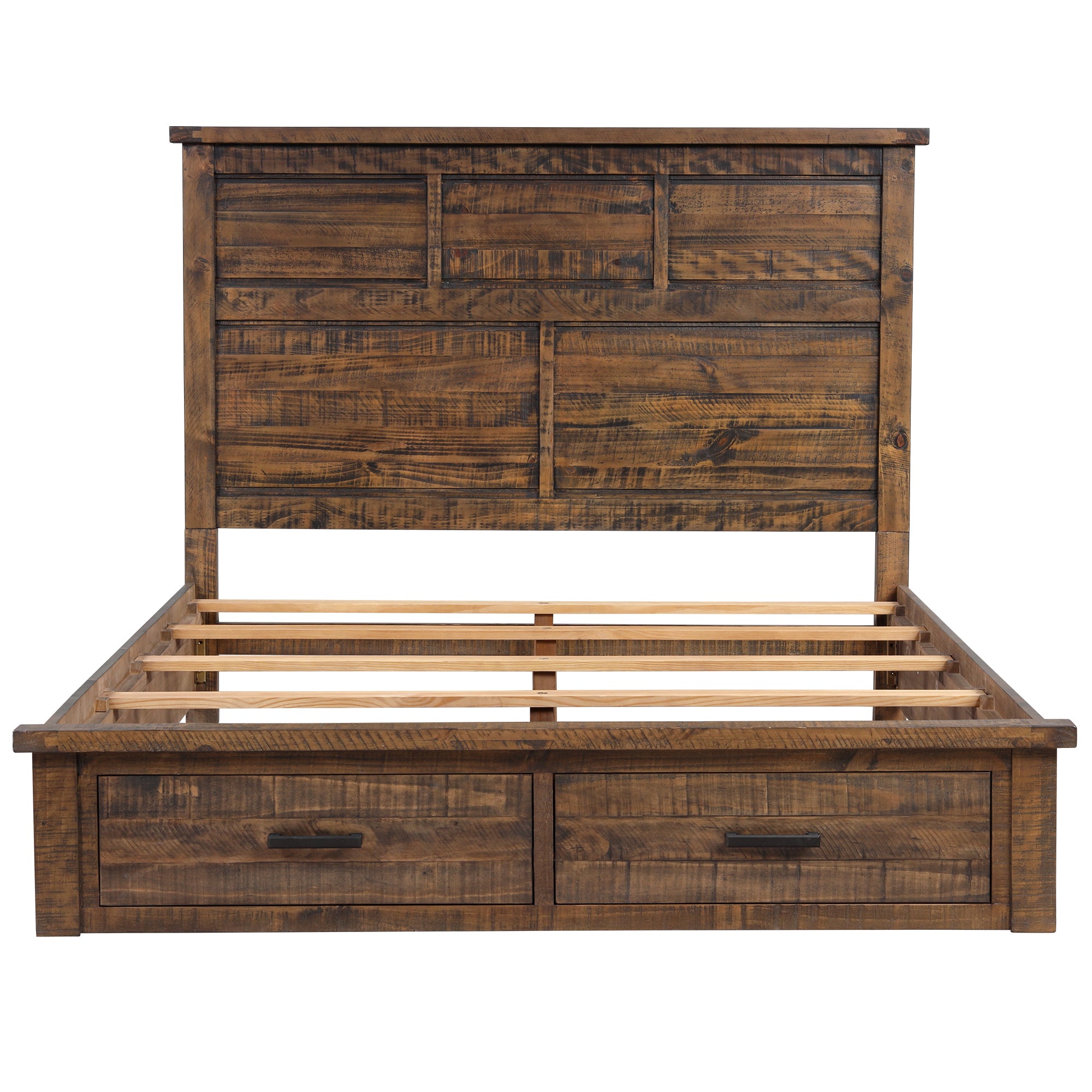 Rustic Reclaimed Solid Wood Framhouse Storage Queen Bed