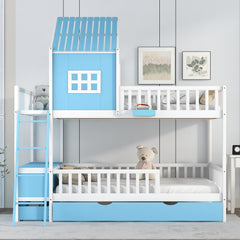 Farmhouse Full over Full Bunk Bed with Twin Size Trundle - Blue