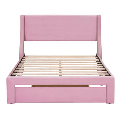 Full Size Storage Bed Velvet Upholstered Platform Bed with a Big Drawer - Pink