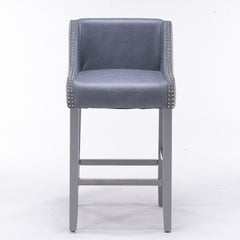 28 Inch Seat High Barstool with Accent Nail Trim (Set of 2) - Stone Blue and Gray