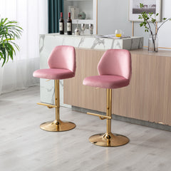 Modern Swivel Bar Stools Chair Adjustable (Set of 2) - Chrome Golden Base / Pink