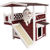 Cat House for Outdoor Weatherproof with Scratching Pad and Escape Door